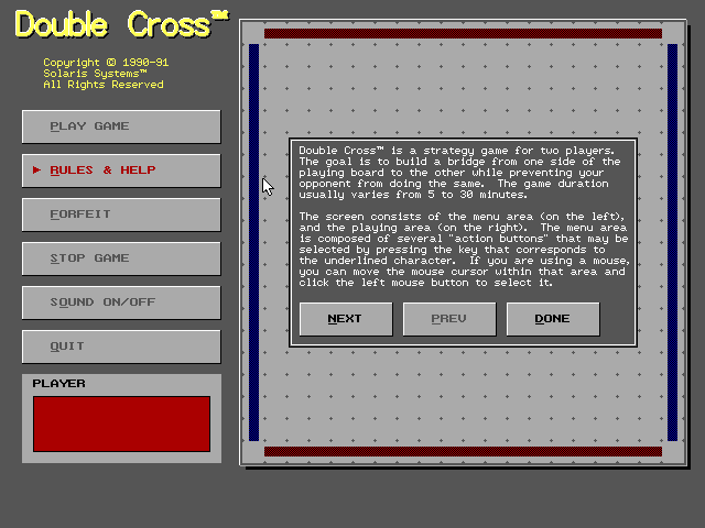 Double Cross (DOS) screenshot: Game help