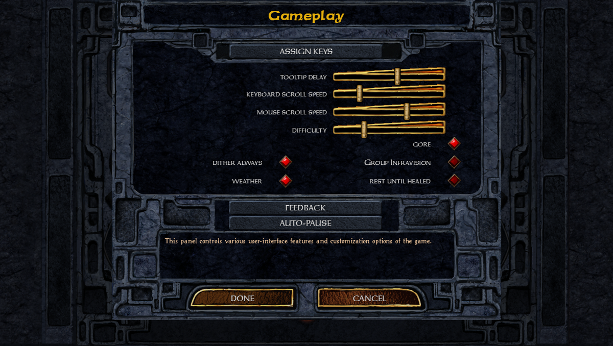 Baldur's Gate: Enhanced Edition (Windows) screenshot: Gameplay options