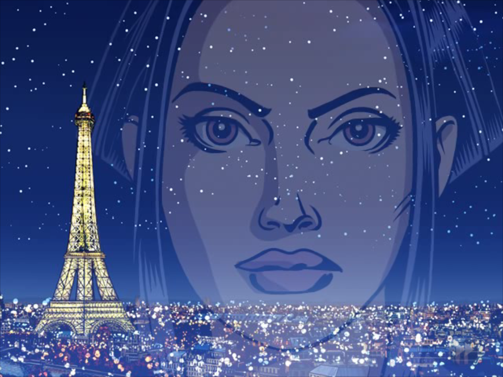 Broken Sword: Shadow of the Templars - The Director's Cut (Windows) screenshot: Nico's face over Paris at night
