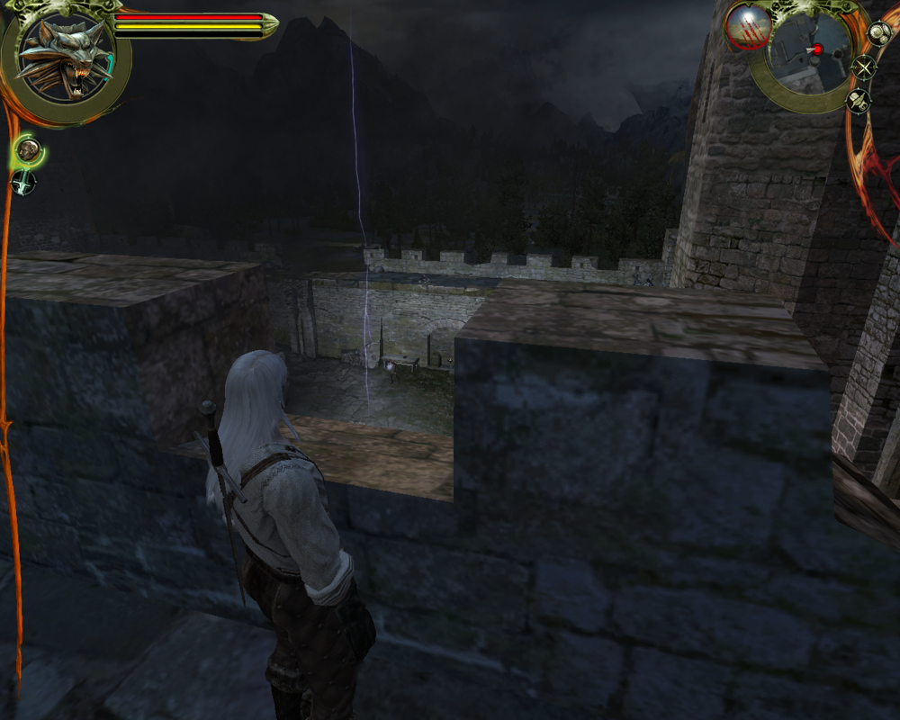 The Witcher: Enhanced Edition (Windows) screenshot: Enhanced Base Game - Watching the mage Savolla's assault from a safe distance