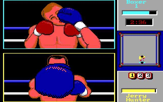 TKO (DOS) screenshot: "Boxer 1" is beaten up