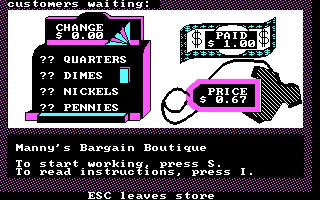 Screenshot of Math Shop (DOS, 1986) - MobyGames