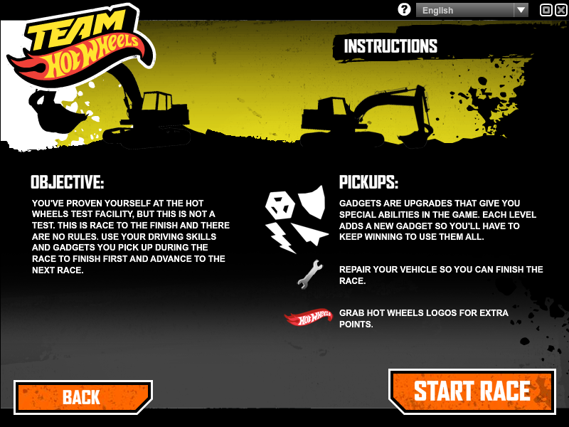 Team Hot Wheels: Night Racer - Rubble Ruckus (Windows) screenshot: Race instructions
