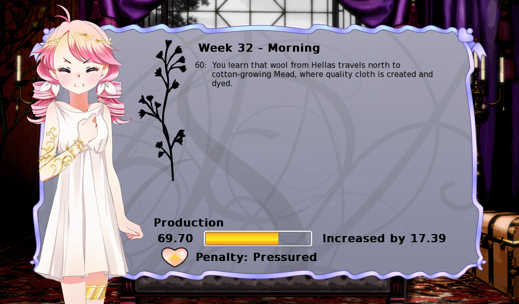 Long Live the Queen (Windows) screenshot: Here your mood is not helping you learn about economics.