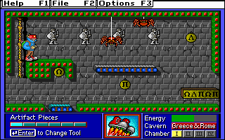 Super Solvers: Challenge of the Ancient Empires! (DOS) screenshot: Trying to choose the right symbols (Greece & Rome)