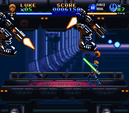 Super Star Wars: Return of the Jedi (SNES) screenshot: And fighting off vicious droids.
