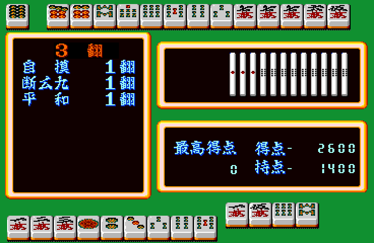 Super Real Mahjong: PII & PIII (FM Towns) screenshot: PII match results