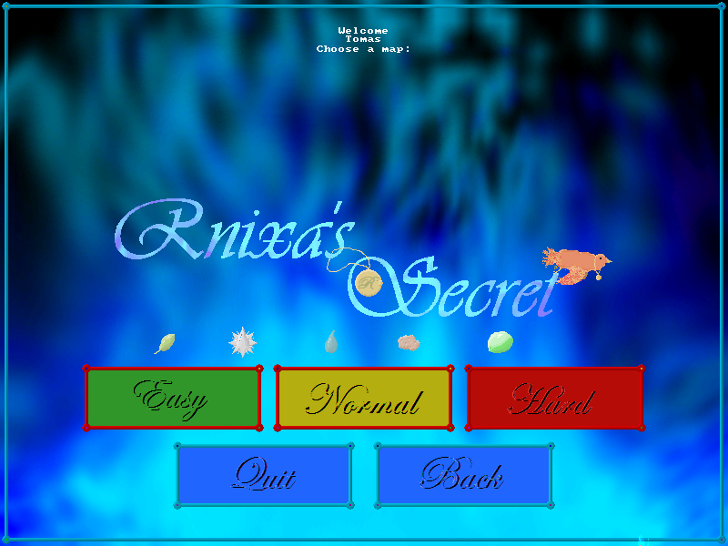 Rnixa's Secret 2 (Windows) screenshot: Title screen with main menu
