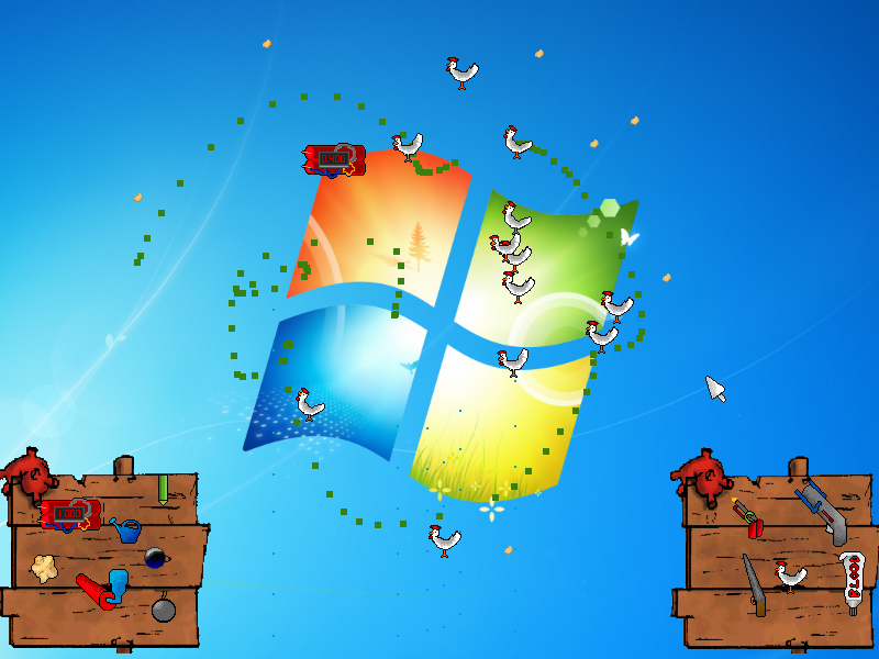 Desktop Destroy II: Chicken Carnage (Windows) screenshot: Bomb in desktop