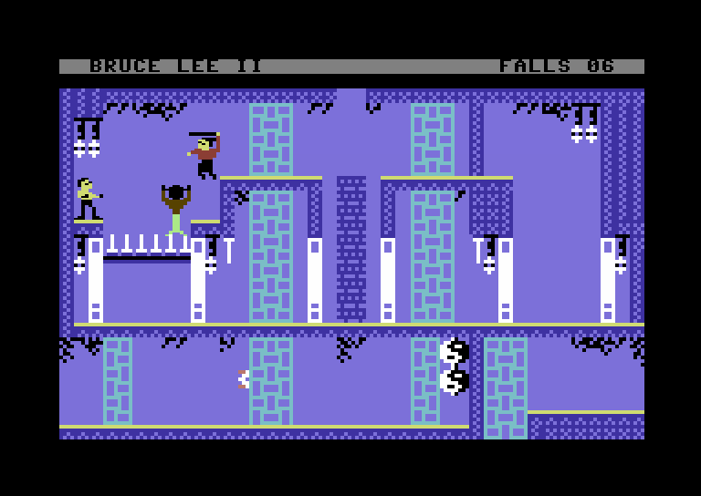 Bruce Lee II (Windows) screenshot: ....or dumbly kill themselves for your entertainment. (C64 mode)