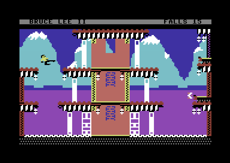 Bruce Lee II (Windows) screenshot: "The doubters said, 'Man cannot fly' / The doers said, 'Maybe, but we'll try'.'' - B. Lee (C64 mode)