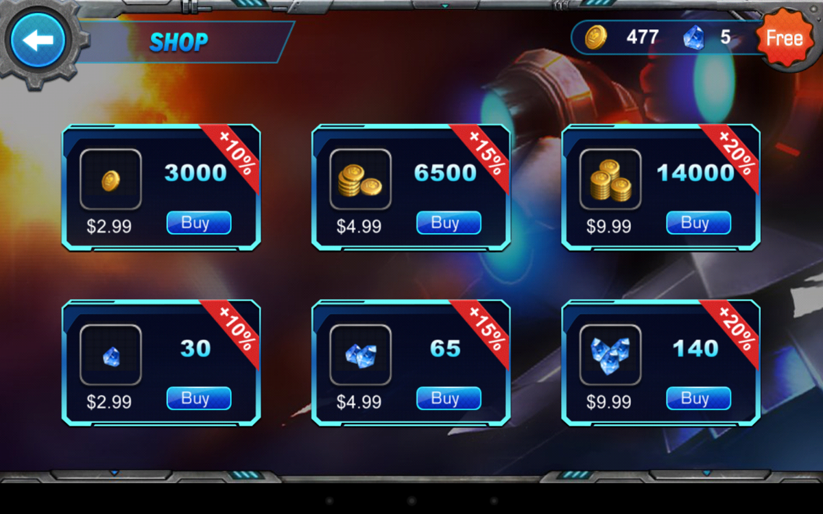 Galaxy Defense (Android) screenshot: ...Or you can buy the in-game currency with real money.