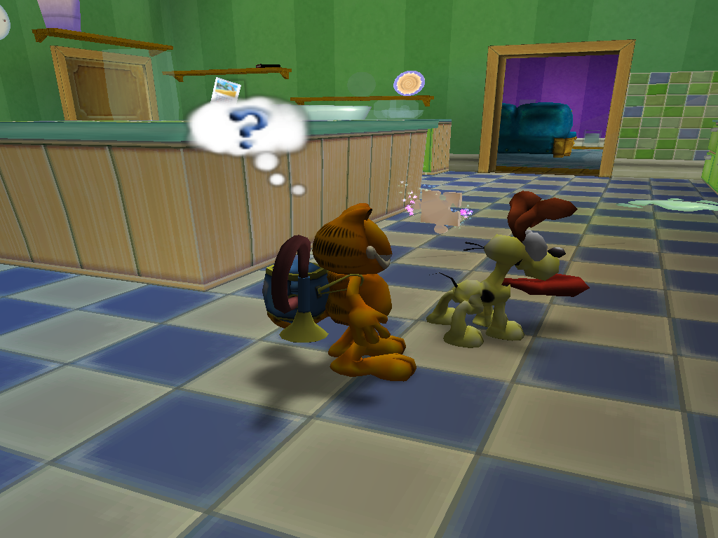 Garfield (Windows) screenshot: Question mark indicates a possibility of interaction
