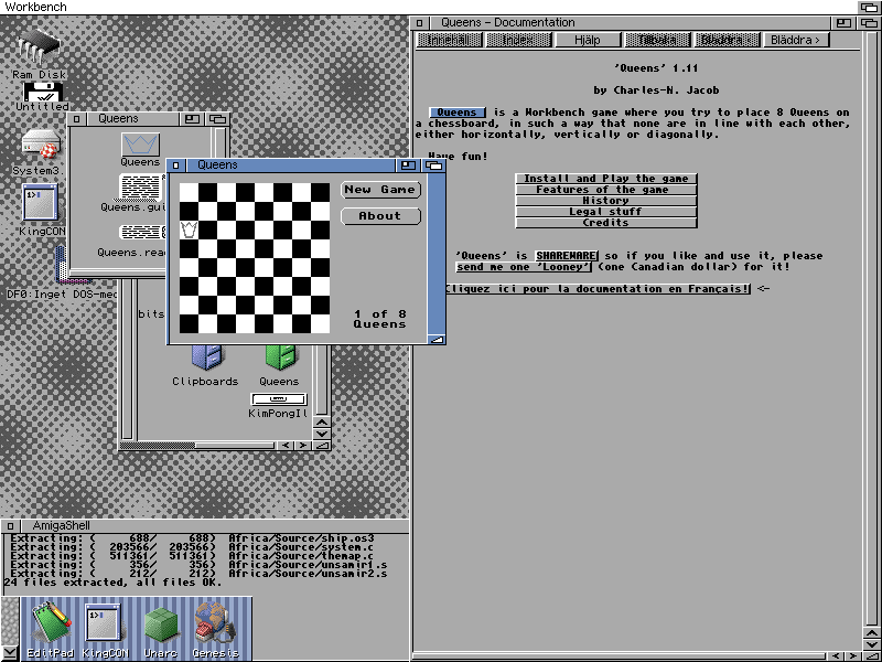 Queens (Amiga) screenshot: Playing on the Workbench