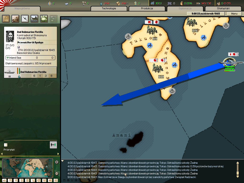 Hearts of Iron II (Windows) screenshot: Japan Navy move progress