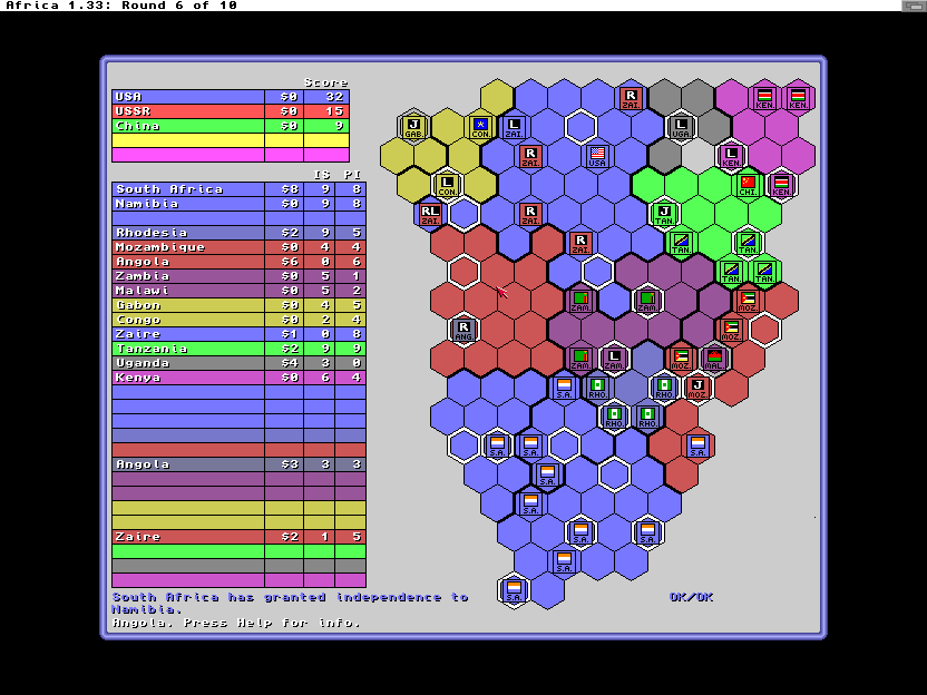 Africa (Amiga) screenshot: South Africa has granted independence to Namibia