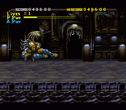 Alien vs Predator (SNES) screenshot: Kicking the annoying face suckers.