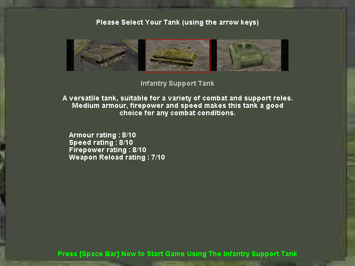 WarZone 3 (Browser) screenshot: Tank selection screen.