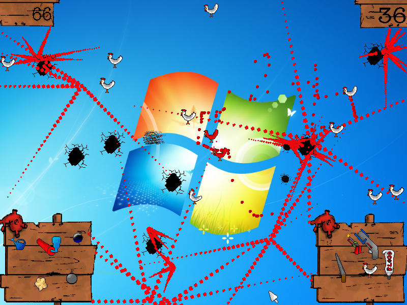 Desktop Destroy II: Chicken Carnage (Windows) screenshot: Desktop destroyed