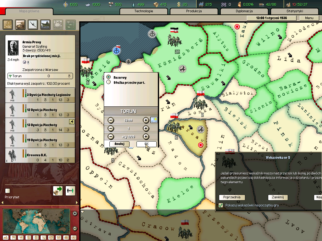 Hearts of Iron II (Windows) screenshot: Unit summary
