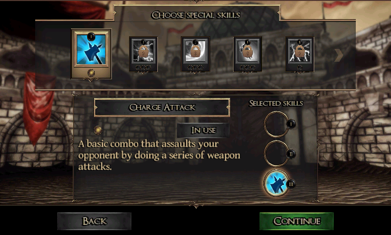 Rage of the Gladiator (Android) screenshot: Choosing a special skill