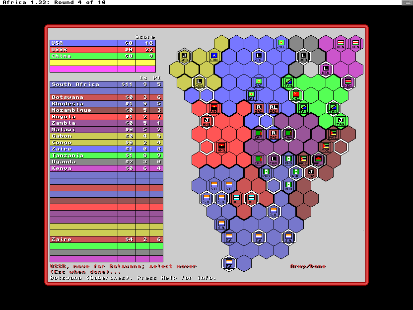 Africa (Amiga) screenshot: Botswana has fallen for our influence