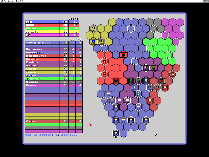 Africa (Amiga) screenshot: While USA is setting up Zaïre, which tells us that this game was designed a while ago