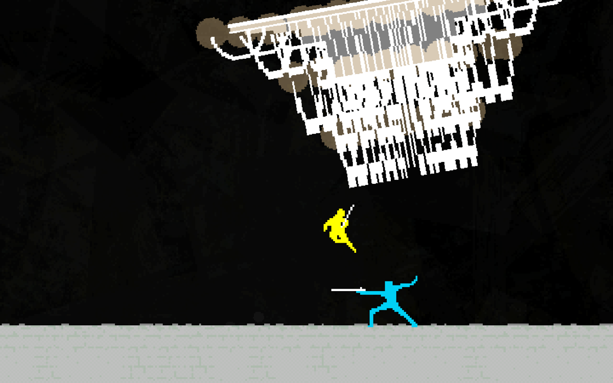 Nidhogg (Windows) screenshot: Use this move from the air to disarm the opponent and knock him down.