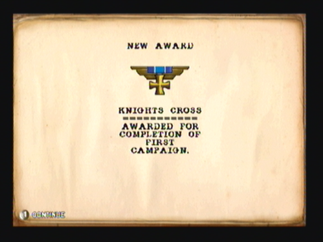 Armageddon Squadron (Zeebo) screenshot: Beating the first campaign awards you the Knights Cross medal.