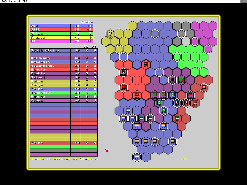 Africa (Amiga) screenshot: France is setting up Congo...