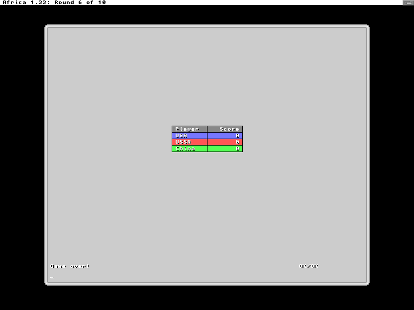 Africa (Amiga) screenshot: Game over