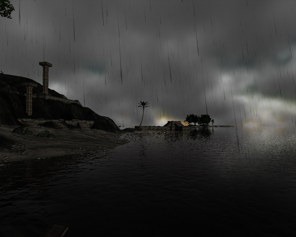 Miasmata (Windows) screenshot: A rainy day at the shore
