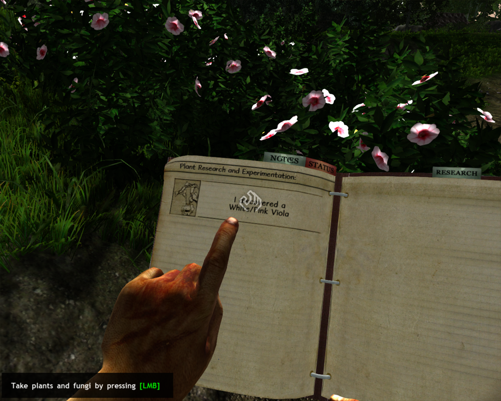 Miasmata (Windows) screenshot: You take notes of every plant you find