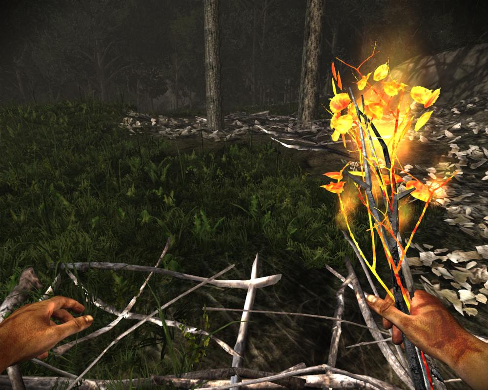 Miasmata (Windows) screenshot: You can pick up and set on fire small tree branches, it might even save you sometimes