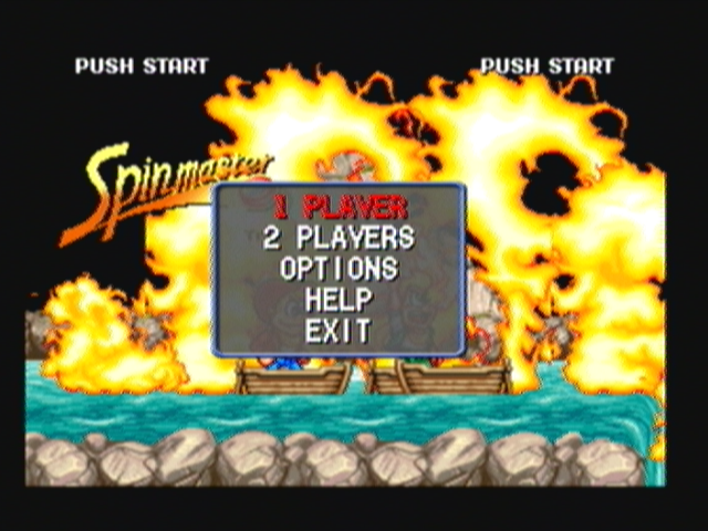 Spinmaster (Zeebo) screenshot: The only thing added to this version are these pop up menus. Here, for instance, you select number of players, access the options menu, the help screen or exit the game.