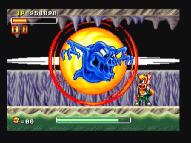 Spinmaster (Zeebo) screenshot: Using the bomb attack against the fourth boss.