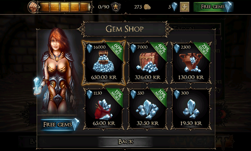 Rage of the Gladiator (Android) screenshot: Gem shop