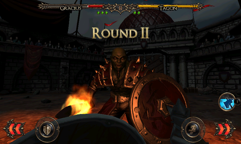 Rage of the Gladiator (Android) screenshot: Round II, now he has a burning sword