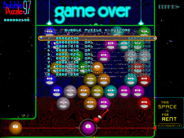 Bubble Puzzle 97 (Windows) screenshot: Game over