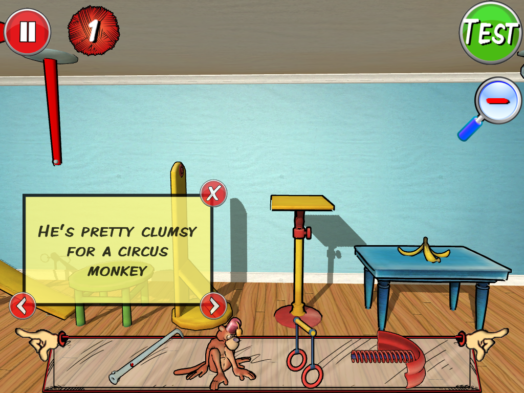 Rube Works: The Official Rube Goldberg Invention Game (iPad) screenshot: Level 4 hint