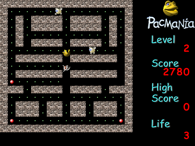 PacMania II (Windows) screenshot: Advanced game level 2: there are enemies not affected by special pills.