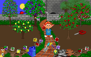 Scooter's Magic Castle (DOS) screenshot: Doing some gardening