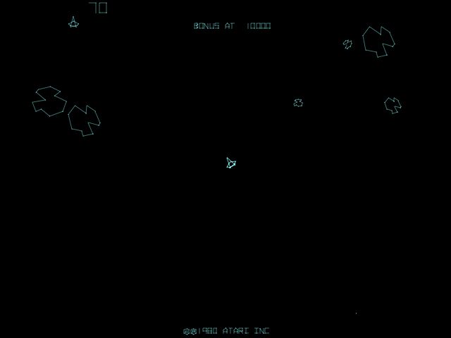 Asteroids Deluxe (Arcade) screenshot: Getting smaller when hit.