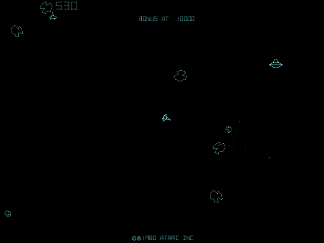 Asteroids Deluxe (Arcade) screenshot: Blast the ship.
