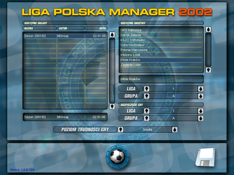Liga Polska Manager 2002 (Windows) screenshot: Team selection