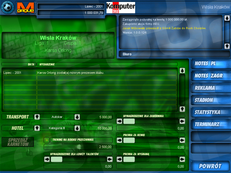 Screenshot of Liga Polska Manager 2002 (Windows, 2002) - MobyGames