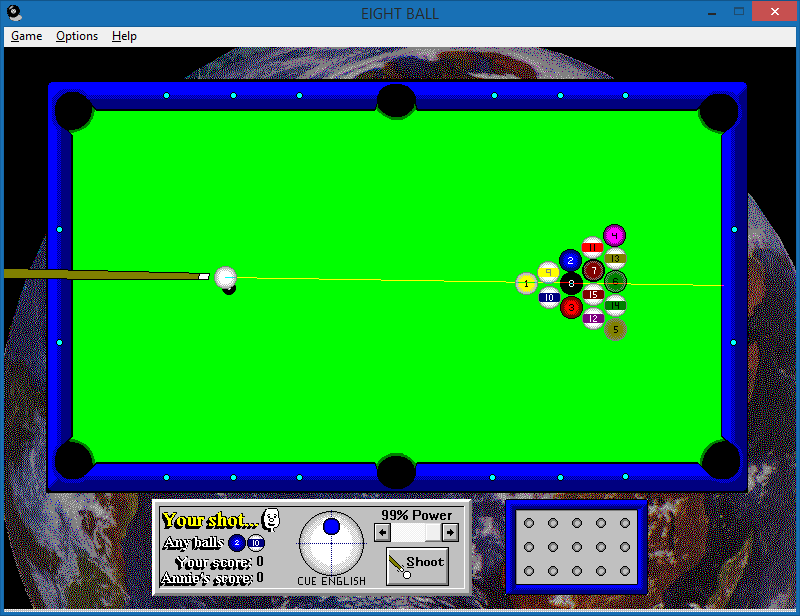 Multimedia Pool (Windows 3.x) screenshot: Starting a Eight Ball game
