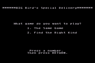 Big Bird's Special Delivery (Atari 8-bit) screenshot: Game Selection