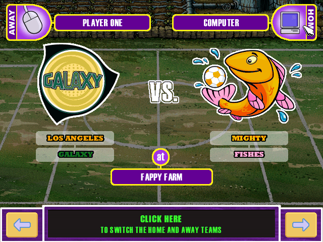 Backyard Soccer 2004 (Windows) screenshot: Not only is the name of the field inconsistent, but it sounds even worse now.