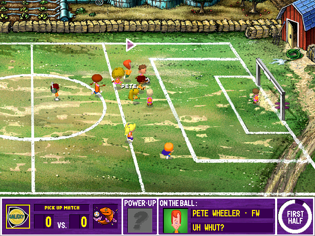 Backyard Soccer 2004 (Windows) screenshot: The players scramble for the ball.